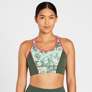 Tuckernuck Floral Green Sports Bra Pink Trim Unpadded Size Small